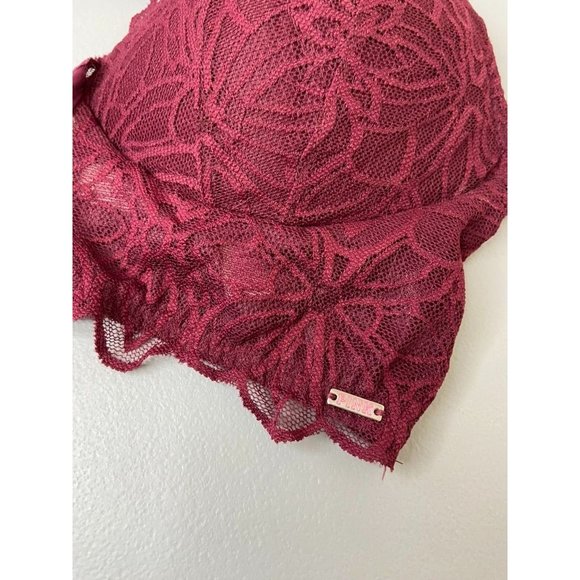 Victoria's Secret PINK medium burgundy lace date push up wireless bralette bra - Picture 2 of 7